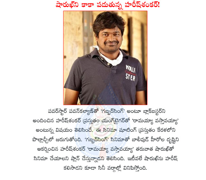 harish shankar,bollywood,shahrukh khan,harish shankar plans bollywood entry,gabbar singh movie director,harish shankar telugu director,harish eyes on bollywood,harish shankar movies,ramayya vastavayya,jr ntr  harish shankar, bollywood, shahrukh khan, harish shankar plans bollywood entry, gabbar singh movie director, harish shankar telugu director, harish eyes on bollywood, harish shankar movies, ramayya vastavayya, jr ntr